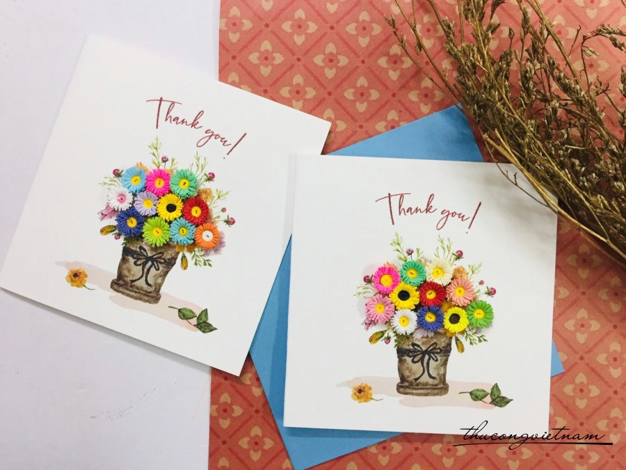 Thiệp Quilling 10*10cm- Chậu Hoa Màu Sắc